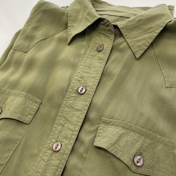 Frye • Olive Green Button-down Addie Top with Front Chest Pockets - Picture 10 of 12